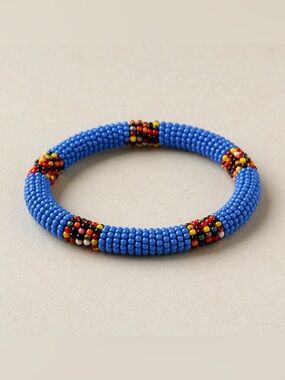 Handmade Native American Seed Bead Bangle Bracelet with Multicolor Accents